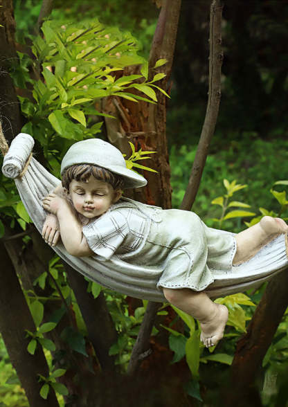 Resin Lying Boy Casual Girl Statue Garden Hang On Tree Decorative Pendant Decors-xinru