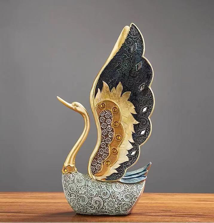 Home Garden Porcelain Figurine Of Couple Of Swans Decorated With Flowers-xinru