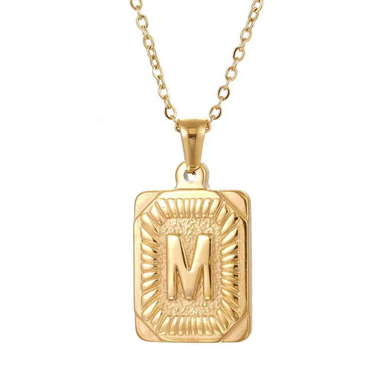 Initial Medallion Letter Gold Pendant Necklace-xinru