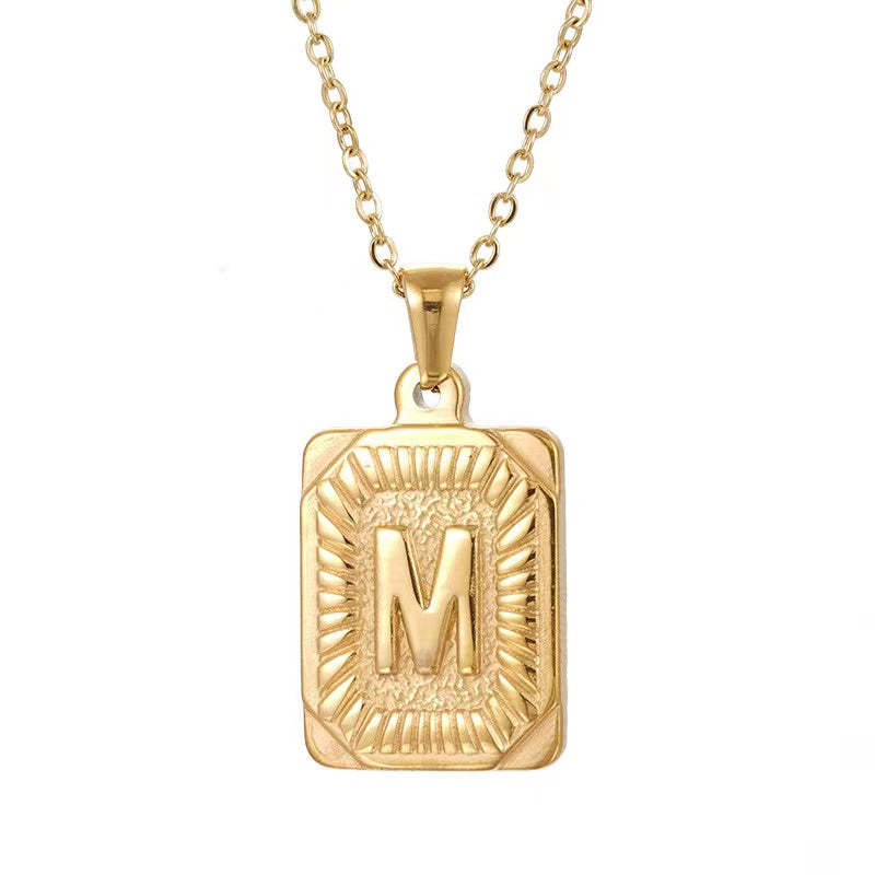 Initial Medallion Letter Gold Pendant Necklace-xinru