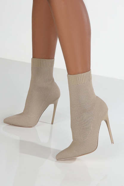 Pointy Toe High Heel Knit Stiletto Low Tube Ankle Martin Boots-xinru