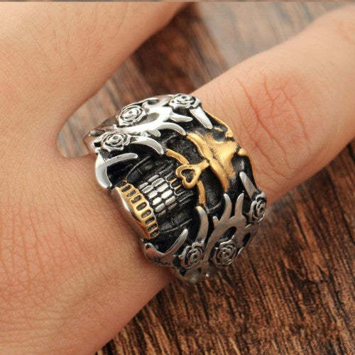 Men's Titanium Steel Ring Vintage Skull Punk  Finger Ring-xinru