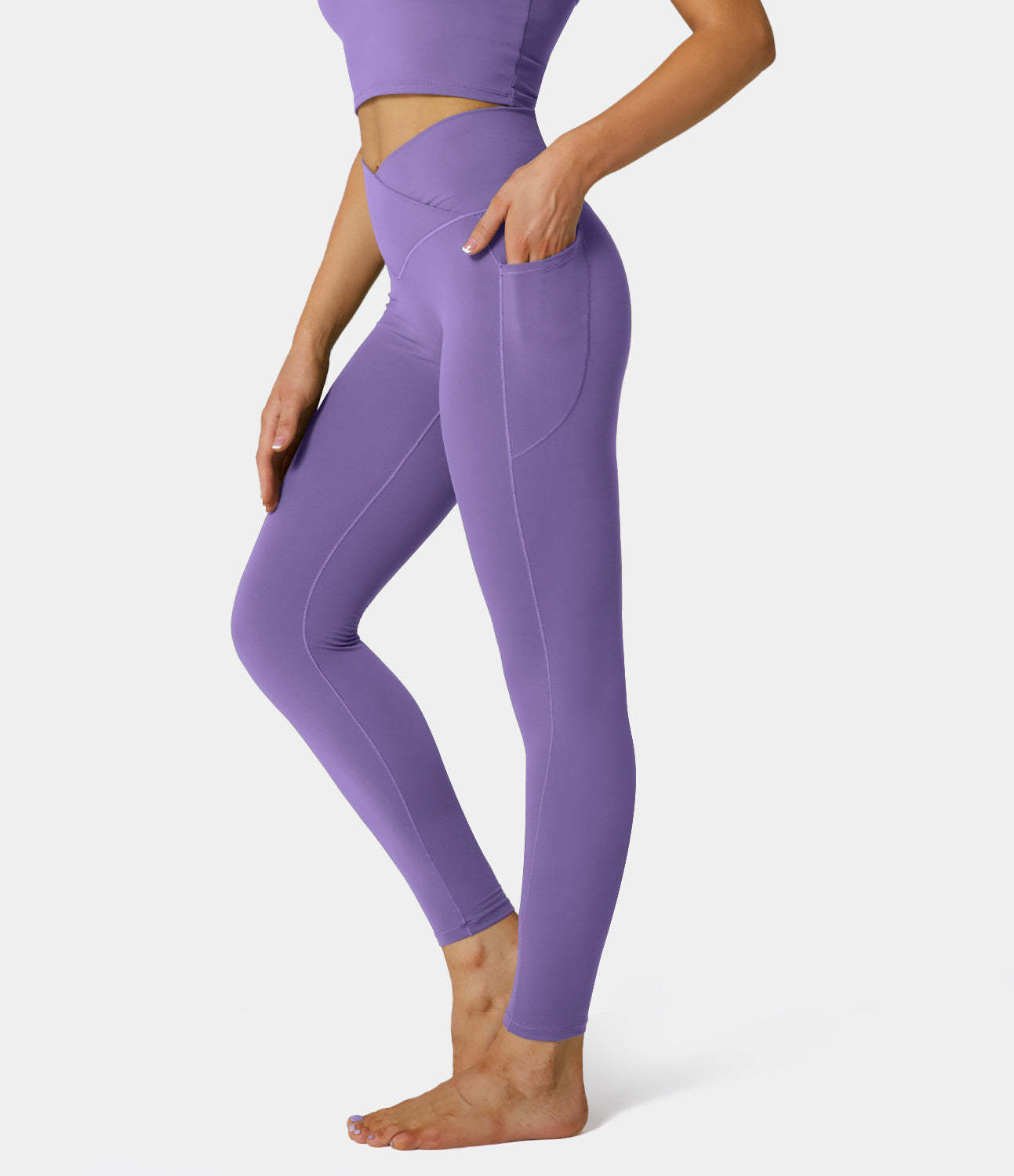 Cloudful® Crossover Pocket Plain 7/8 Leggings-xinru shop