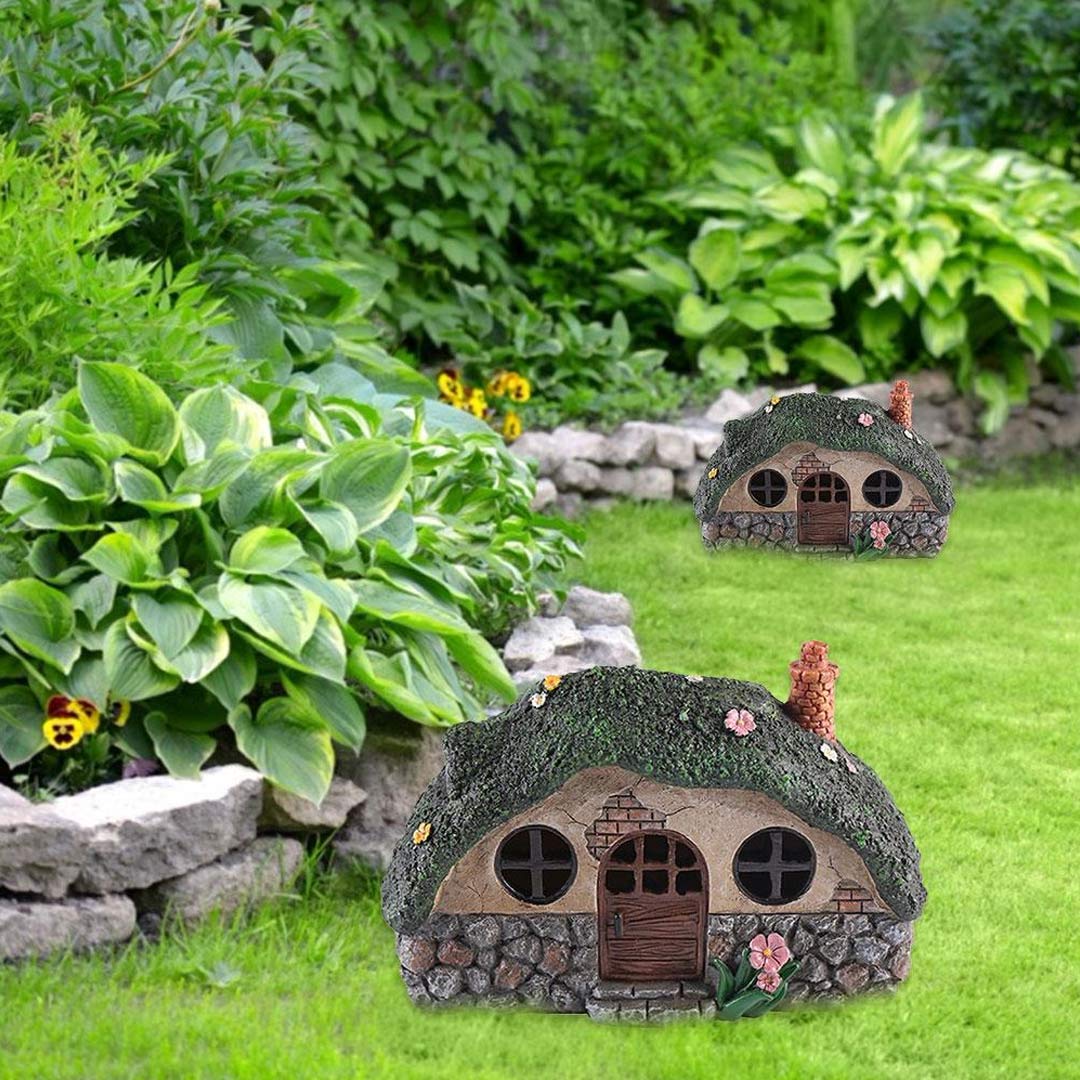 Fairy House Statue Solar Power Light Lawn Yard Outdoor Garden Lamp Decor-xinru