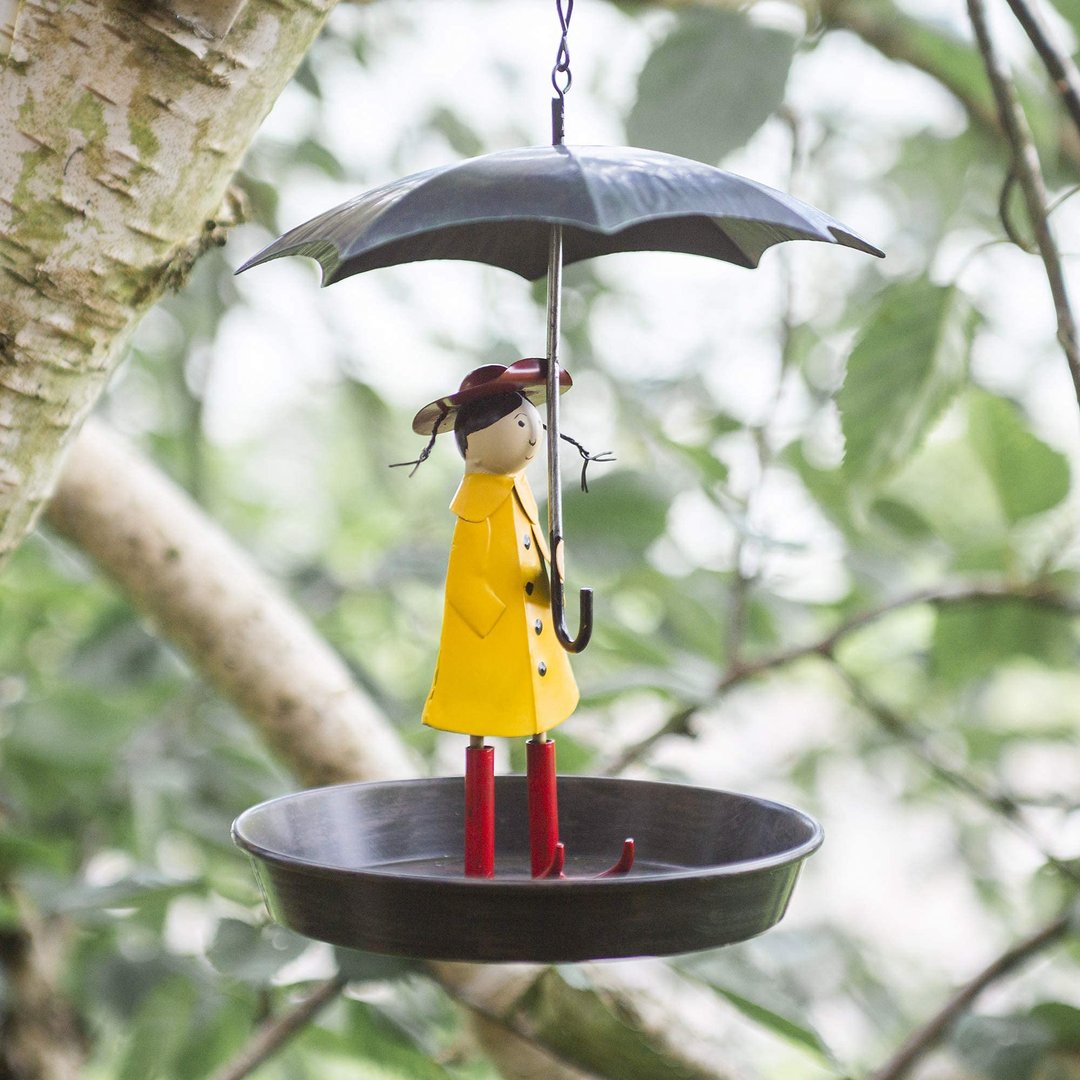 Bird Feeder Metal Hanging Chain Girl And Umbrella Bird Feeder For Wild Birds-xinru