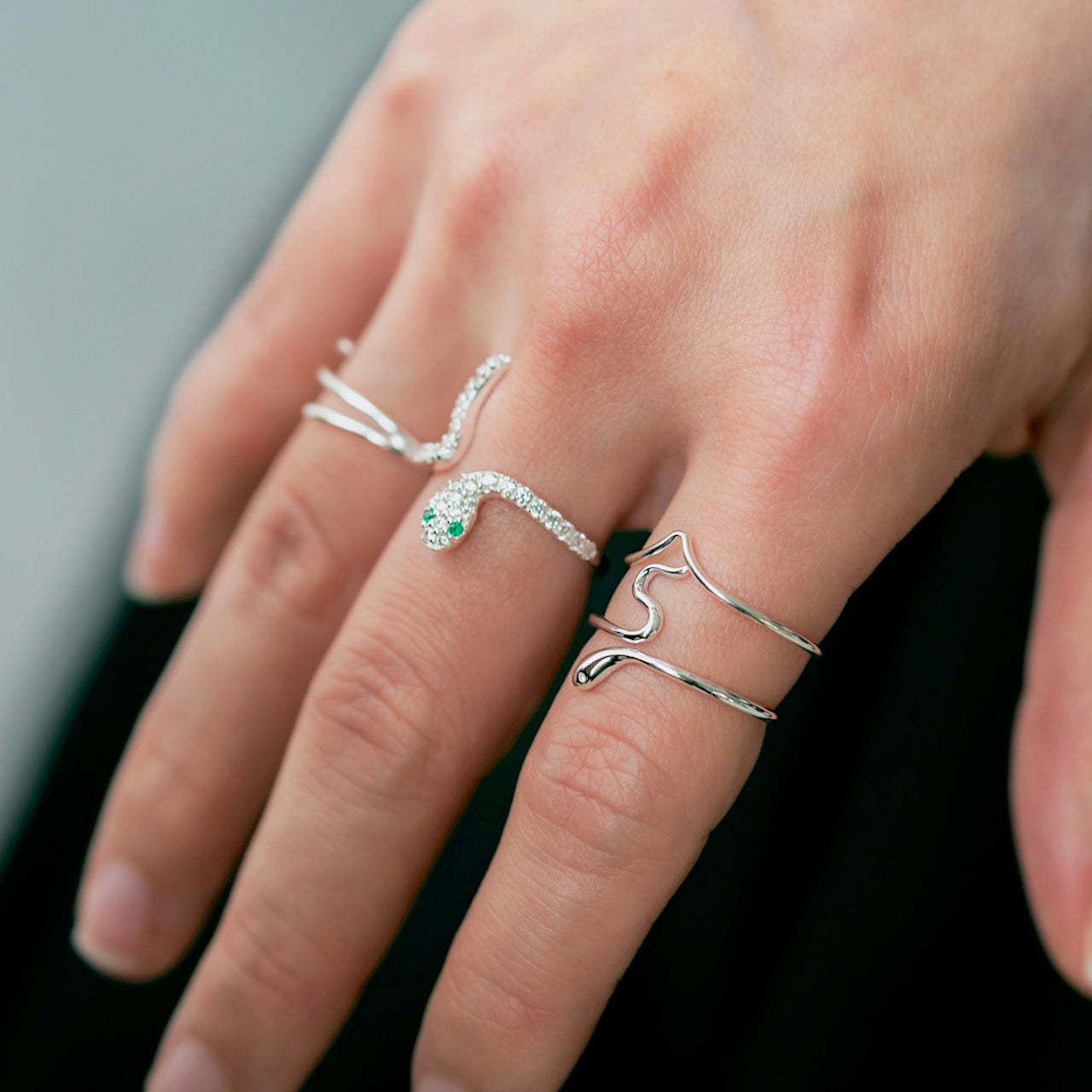 Snake Shape Sterling Silver Cocktail Ring-xinru