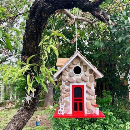 Home Bazaar Fieldstone Guest Cottage Bird Feeder-xinru
