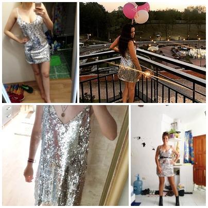 Sexy Deep V Neck Silver Sequin Backless Mini Dress-xinru