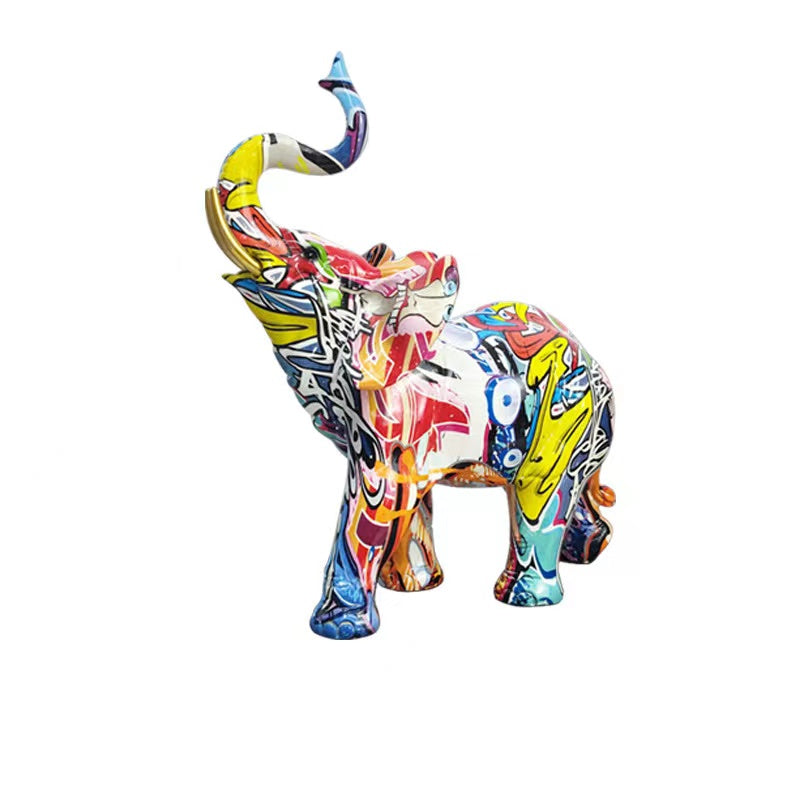 Colorful Elephant Resin Statue Modern Trend Ornament Living Room Office Ornament-xinru