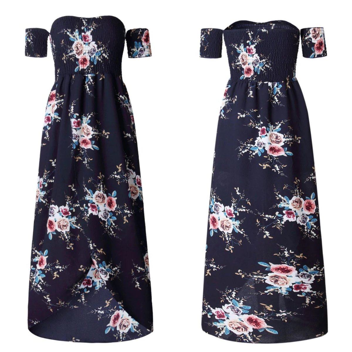 Off Shoulder Beach Floral Summer Dress-xinru