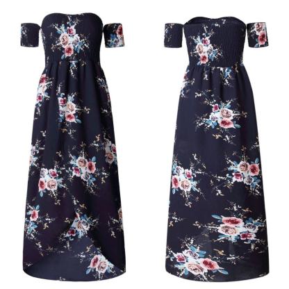 Off Shoulder Beach Floral Summer Dress-xinru