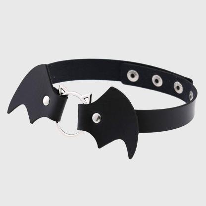 Women Heart Rivet Bat Wings Black Leather Choker Collar Necklace Party-xinru