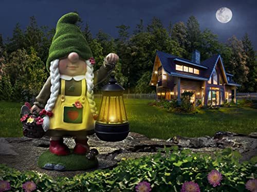 Solar Light Garden Gnome Holding Lantern Ornament Yard Art-xinru