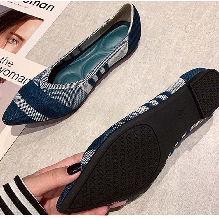 Fashion Knitted Pointed Shoes Flat Bottom Comfortable Plus Size-xinru