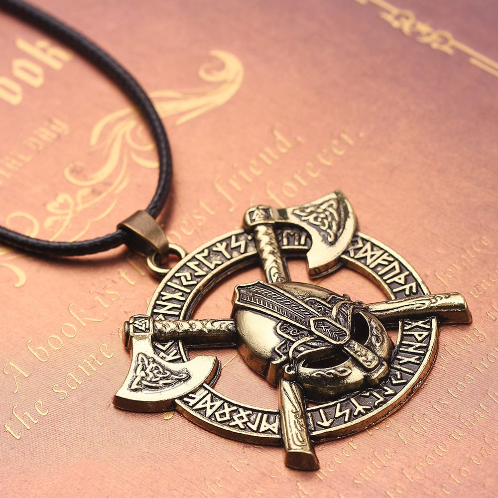 Viking Men Odin Raven Slavic Amulet Sword Axe Helmet Pendant Necklaces-xinru