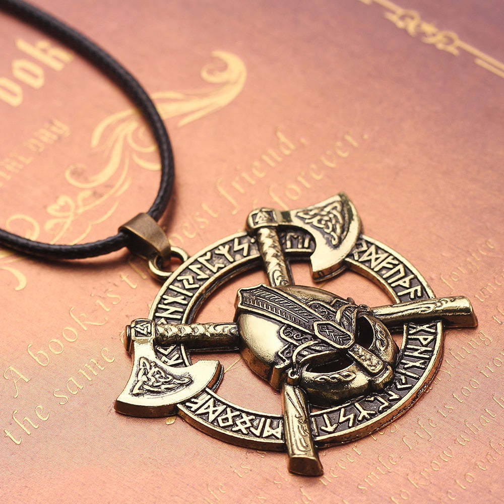 Viking Men Odin Raven Slavic Amulet Sword Axe Helmet Pendant Necklaces-xinru