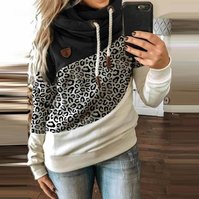 Spring Women Patchwork Hooded Sweatshirt-xinru