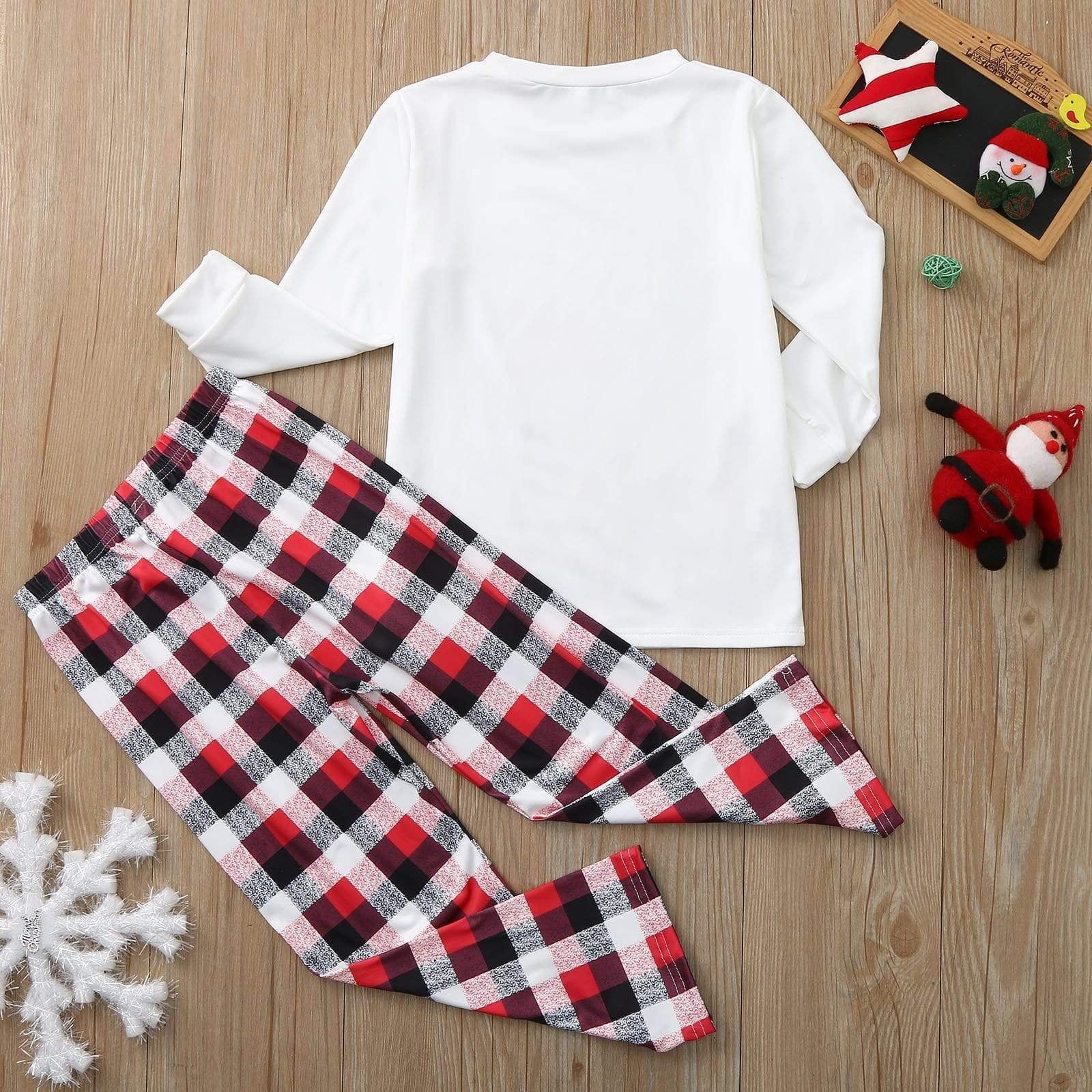 Plus Size Christmas Deer Cartoon Print Plaid Matching Pajamas Set for Family LongSleeve-xinru shop