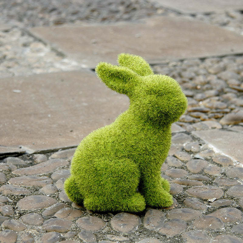 Rabbit Resin Flocked Garden Statue Decor-xinru