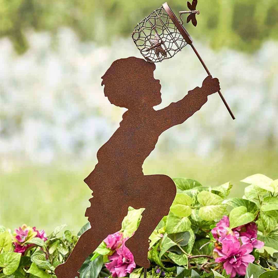 Nostalgic Chase Boys Girls Patio Garden Planters Silhouette Wood Pile Decoration-xinru