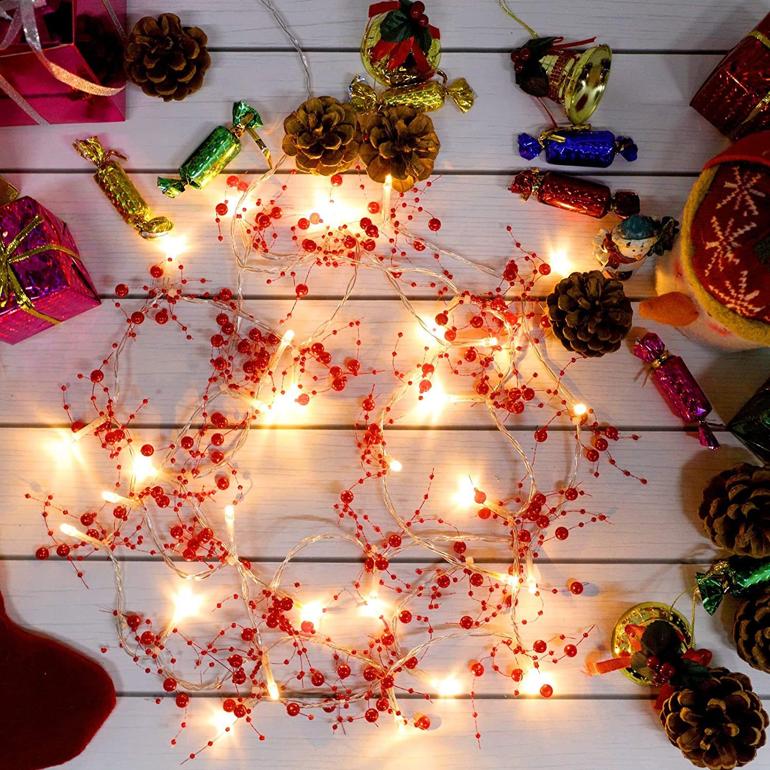 Christmas Fairy String Lights With Pearls Decor Battery Xmas Indoor-xinru