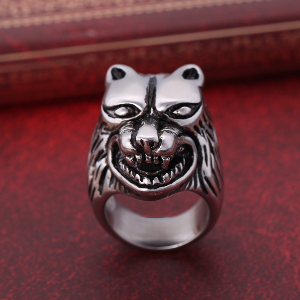 Vintage Silver Wolf Ring Stainless Steel For Men-xinru