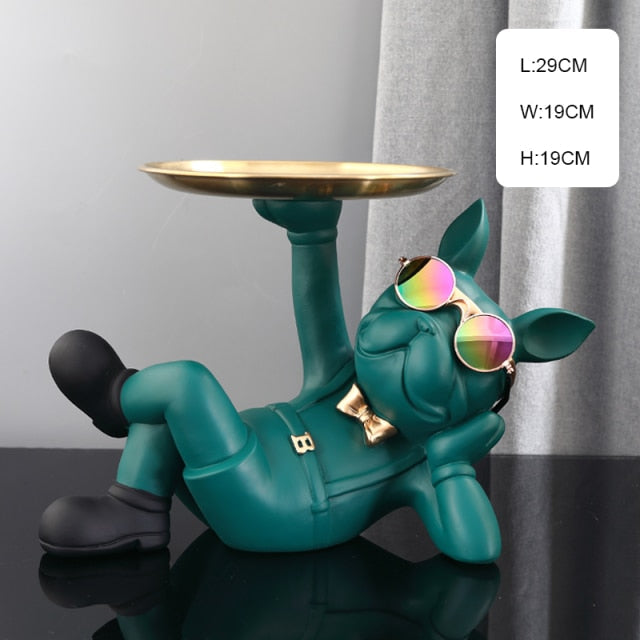 Resin Decorated Dog Butler Statue With Tray-xinru