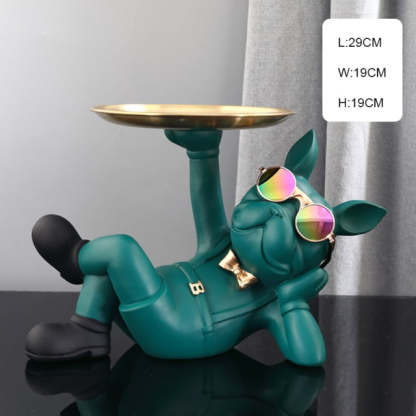 Resin Decorated Dog Butler Statue With Tray-xinru