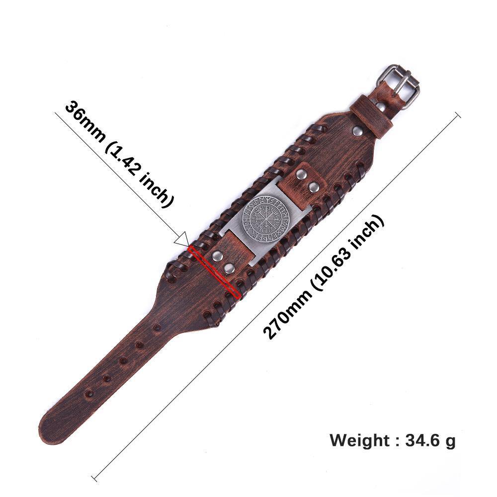 Viking Compass Leather Bracelet Vegvisir Wristband-xinru