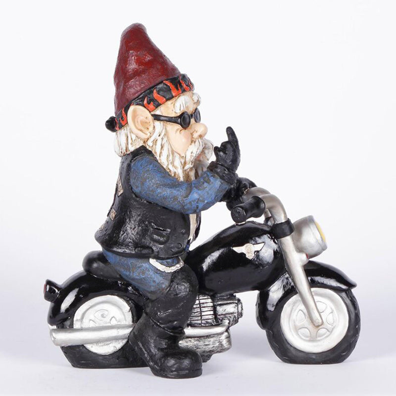 Gnome Dwarf Riding Motorcycle Garden Lawn Statue Ornament-xinru