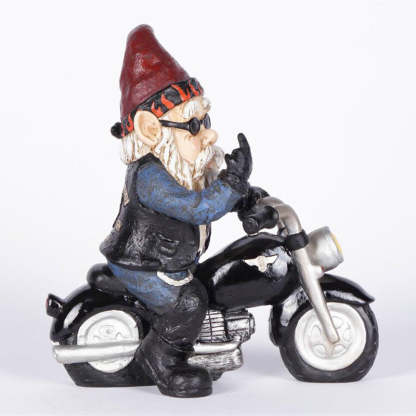 Gnome Dwarf Riding Motorcycle Garden Lawn Statue Ornament-xinru