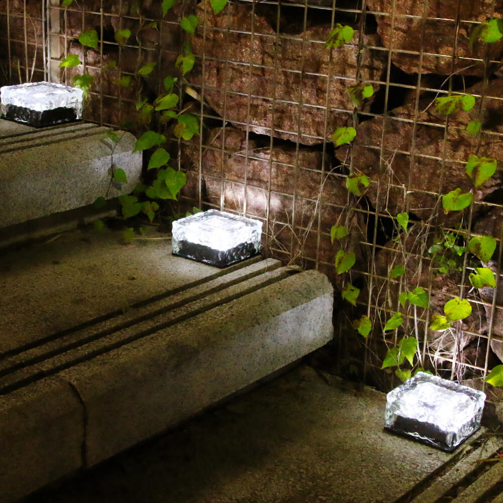 Solar LED Ice Brick Waterproof Glass Ground Light Garden Light-xinru