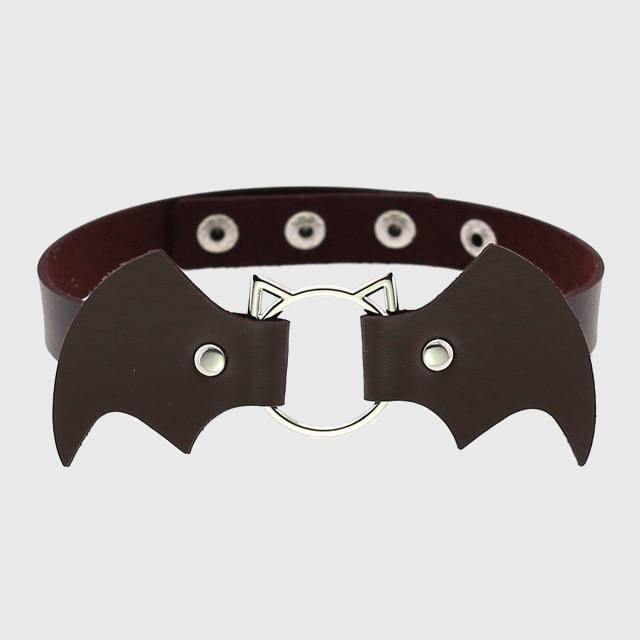 Women Heart Rivet Bat Wings Black Leather Choker Collar Necklace Party-xinru