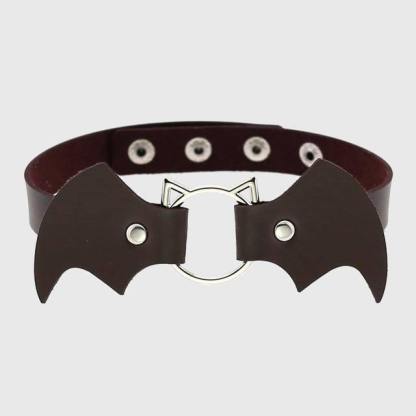 Women Heart Rivet Bat Wings Black Leather Choker Collar Necklace Party-xinru
