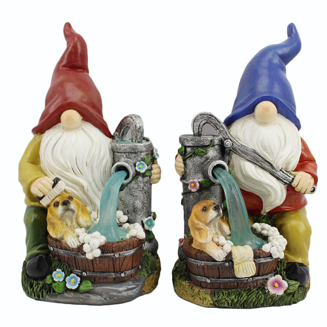 Solar Garden Gnome Water Pumping Sculpture Patio Outdoor Ornament Decor-xinru