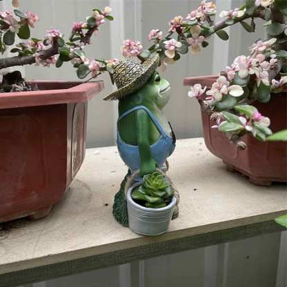 Bullfrog Barnie Gardener Frog Overalls Boots Two Buckets Plant Garden Sculpture-xinru