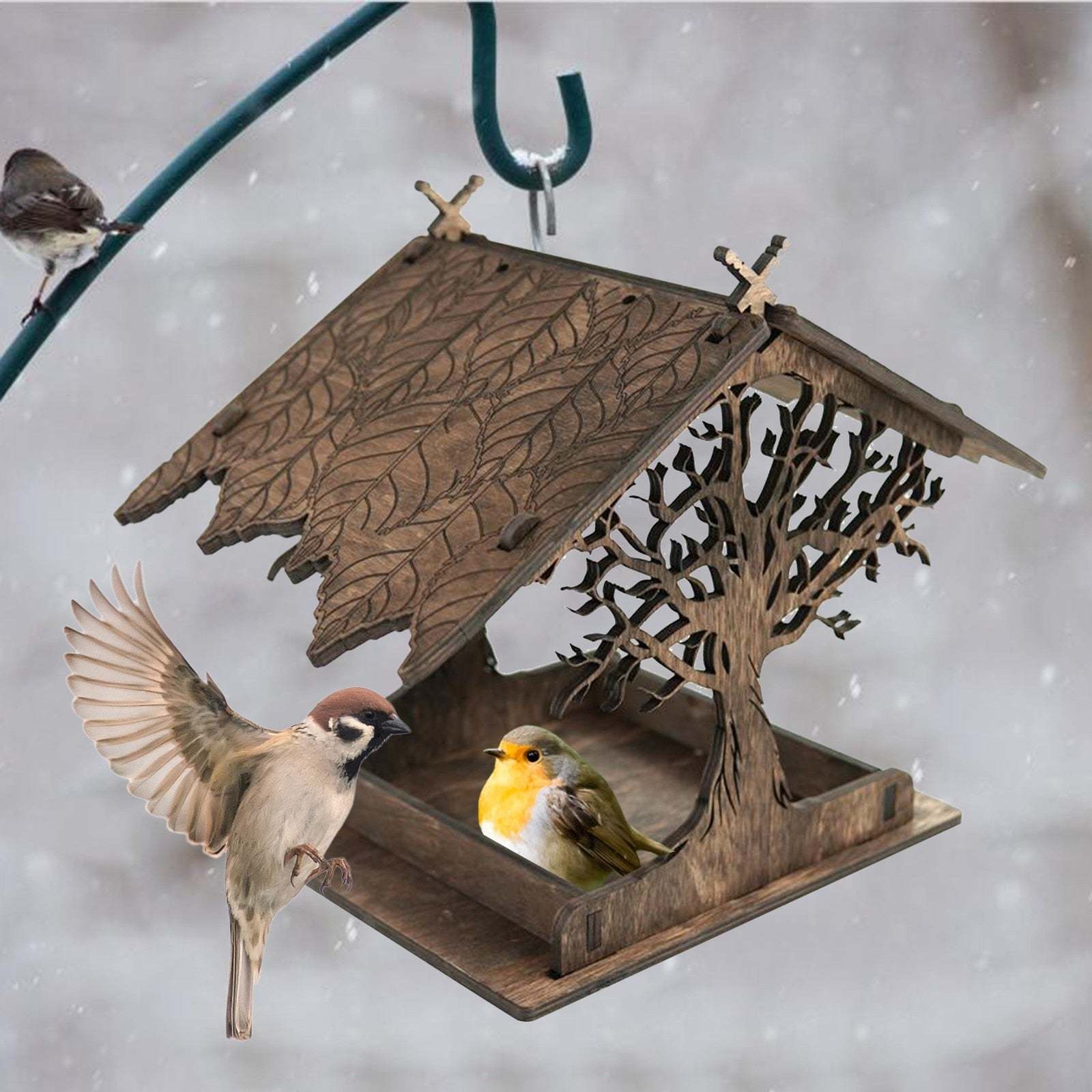 Handmade Wooden Home Garden Outdoor C Hanging Hummingbird Feeder-xinru