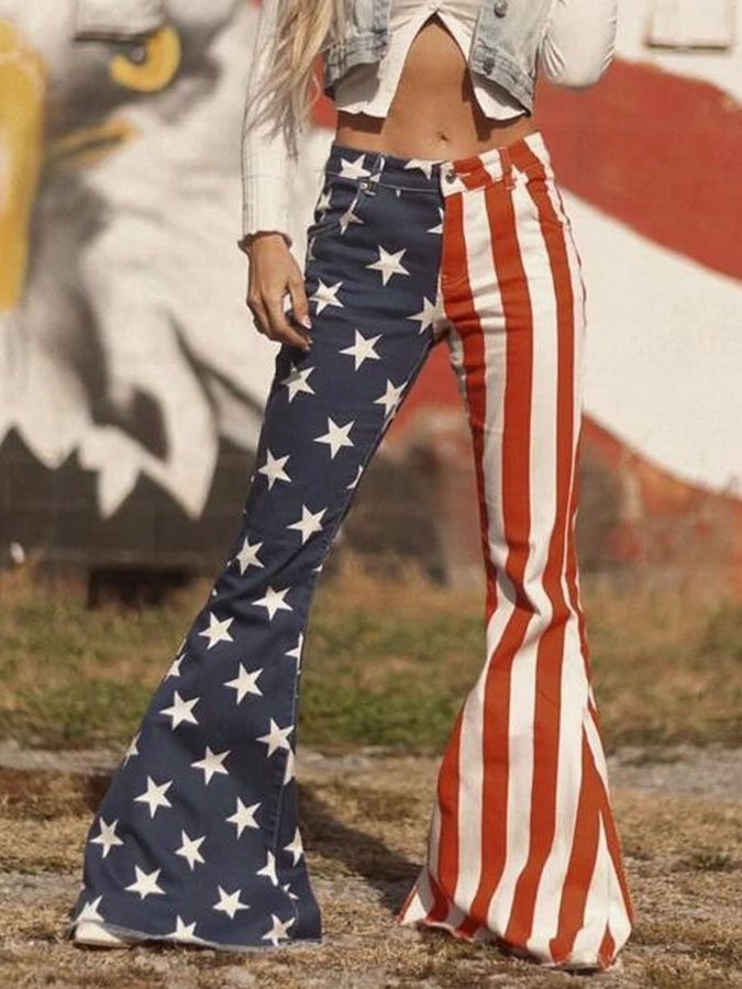 Independence Day Clothing Printed Women'S Flare Jeans-xinru