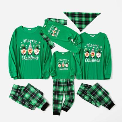 Plus Size Christmas Gnomes and Letter Print Green Family Matching Long-sleeve Pajamas Sets-xinru shop