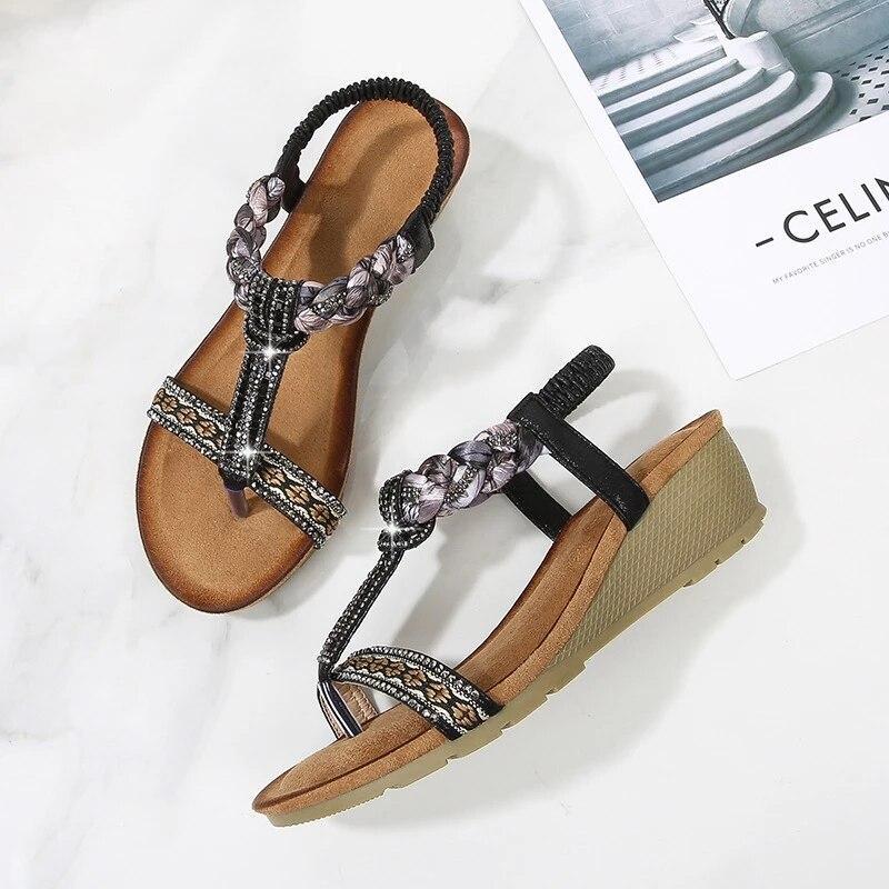 Women Bohemia Clip Toe Beach Wedges Sandals-xinru
