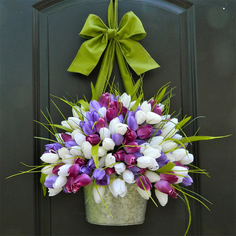 Tulip Buckets for Front Door Spring Tulip Wreaths-xinru