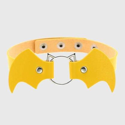 Women Heart Rivet Bat Wings Black Leather Choker Collar Necklace Party-xinru