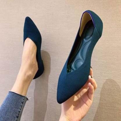 Fashion Knitted Pointed Shoes Flat Bottom Comfortable Plus Size-xinru