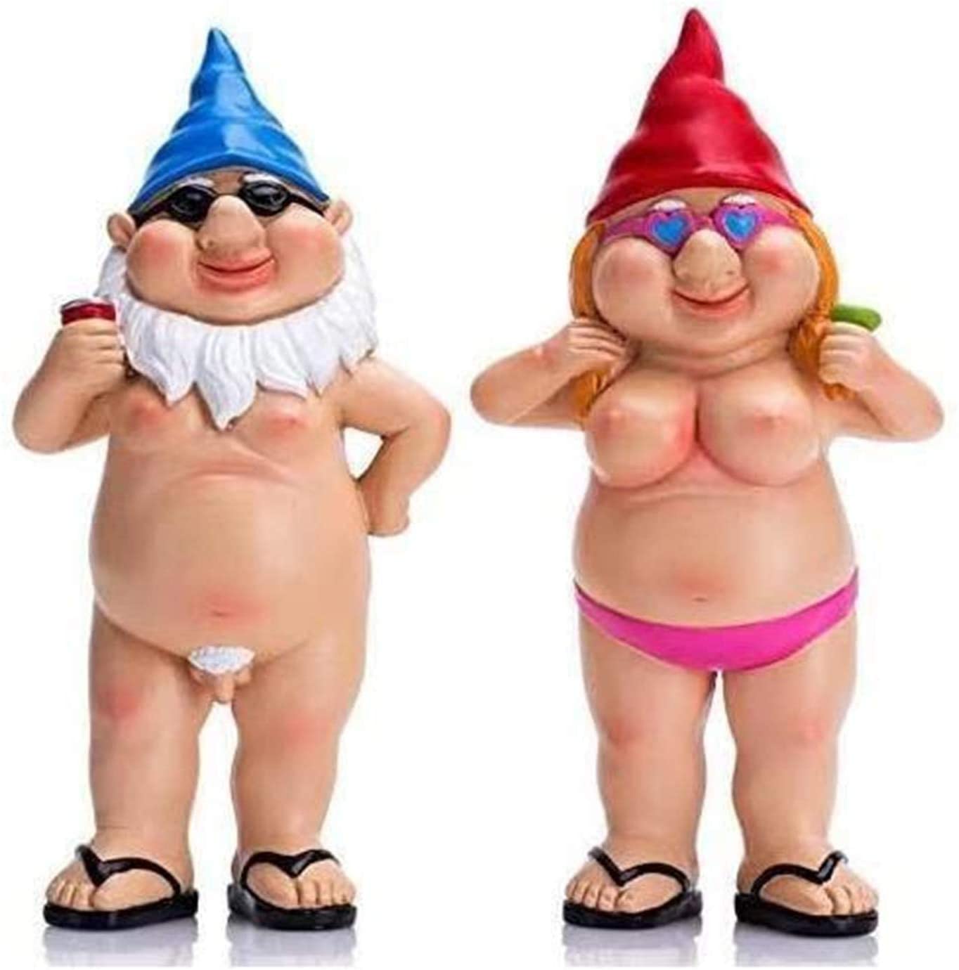 Pair Couple Garden Statue Naughty Gnome Funny Resin Figure Nudist Decor Ornament-xinru