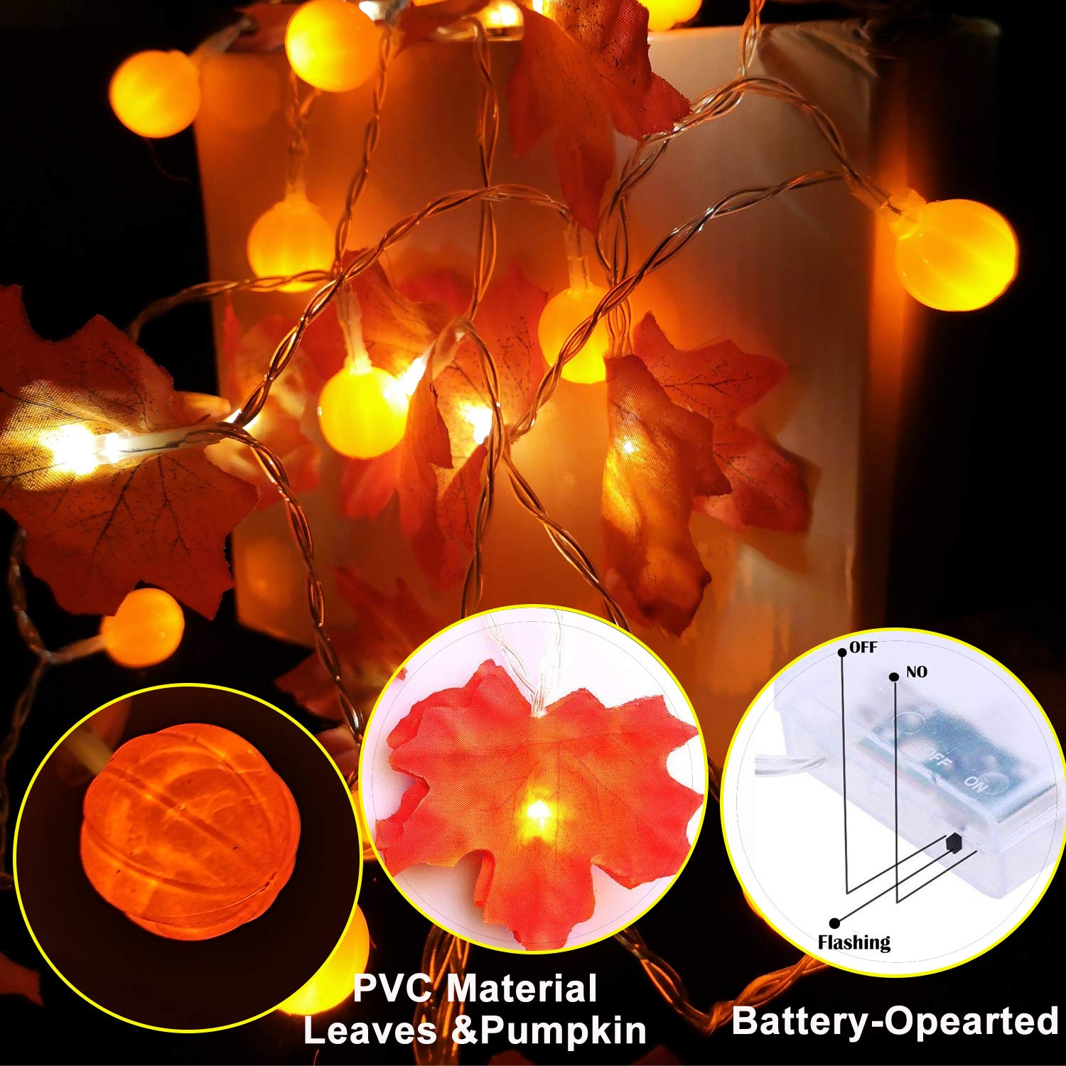 Maple Leaf Pumpkin LED Lights Festival Party Decoration Battery String Lights-xinru