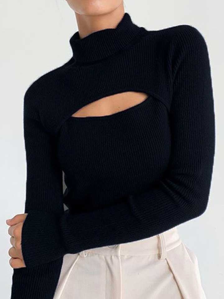 Women's Sexy Turtleneck Hollow Out Office Sweater-xinru