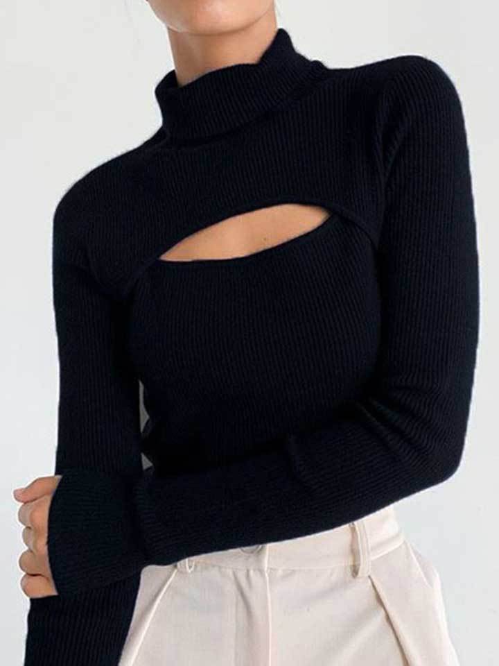 Women's Sexy Turtleneck Hollow Out Office Sweater-xinru