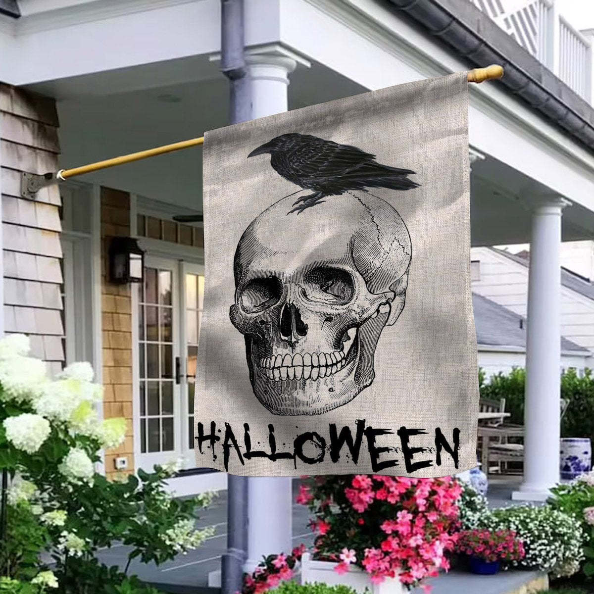 Skull Raven Crow Halloween White Halloween Gifts Garden House Flag-xinru shop