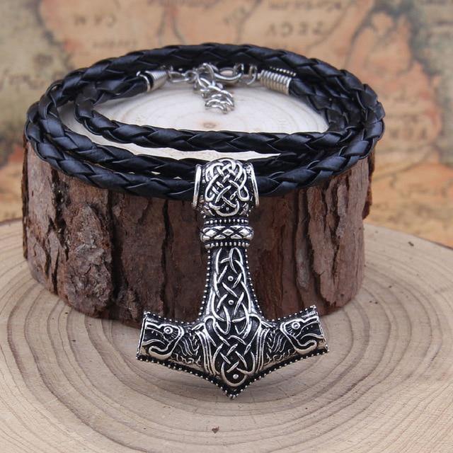 Men閳ユ獨 Stainless Steel Vikings Thor's Hammer Scandinavian Amulet Necklace Pendant-xinru