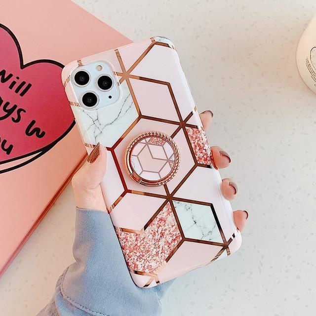 Pink Marble Case + Ring Holder-xinru